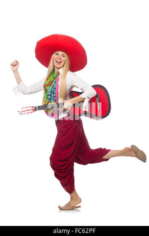 Femme portant la guitare avec sombrero Banque D'Images