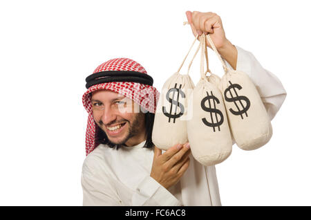 Homme d'arabes avec des sacs d'argent Banque D'Images