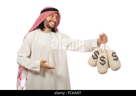 Homme d'arabes avec des sacs d'argent Banque D'Images