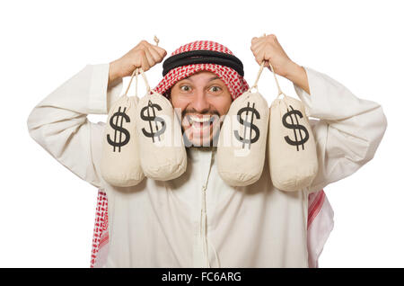 Homme d'arabes avec des sacs d'argent Banque D'Images