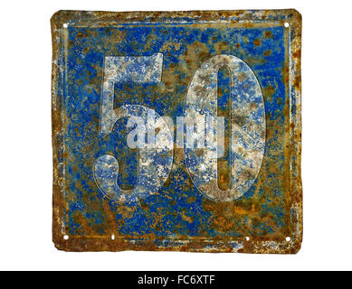 Rusty Numéro de maison plaque avec numéro 50 Banque D'Images