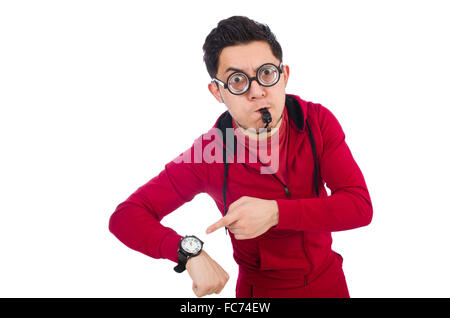 Funny sportsman isolated on white Banque D'Images