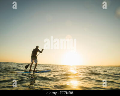 Caucasian man on paddle board in ocean Banque D'Images