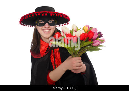 Girl en noir et rouge costume carnaval isolated on white Banque D'Images