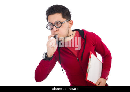 Funny sportsman isolated on white Banque D'Images