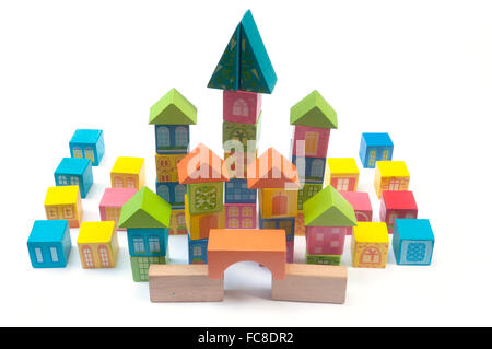 Bloc en bois coloré le château des jouets Banque D'Images