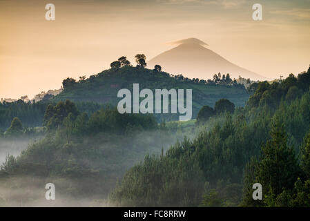 Vue du mont Muhavura (4127m), l'un des trois pics volcaniques dans la Mgahinga Gorilla National Park dans le sud de l'Ouganda, l'Afrique Banque D'Images