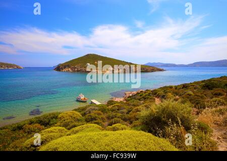 Plage de Livadi, Patmos, Dodécanèse, îles grecques, Grèce, Europe Banque D'Images