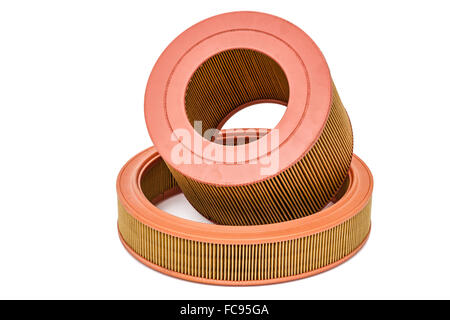 Les filtres de voiture close-up, pièces de rechange auto, isolé sur fond blanc Banque D'Images