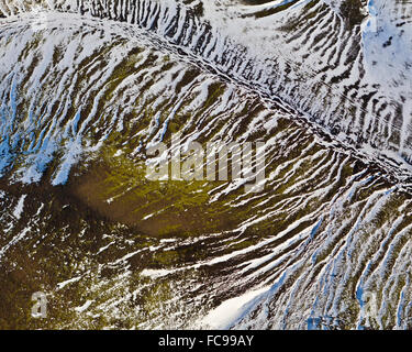 Vue aérienne de montagnes, Emstrur. Par région volcan Katla- Myrdalsjokull, sous la calotte glaciaire de l'Islande Banque D'Images