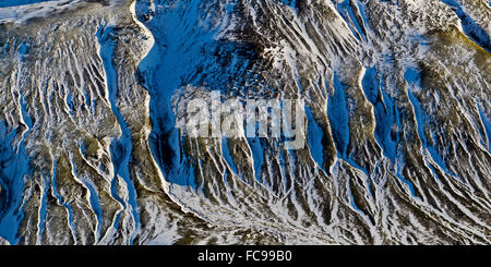 Vue aérienne de montagnes, Emstrur. Par région volcan Katla- Myrdalsjokull, sous la calotte glaciaire de l'Islande Banque D'Images