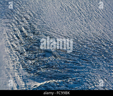 Vue aérienne de la zone par Katla, un volcan sous-glaciaire sous la calotte glaciaire de Myrdalsjokull, Islande. Banque D'Images