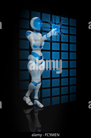 Femelle à l'aide d'un robot humanoïde futuristic interface Banque D'Images