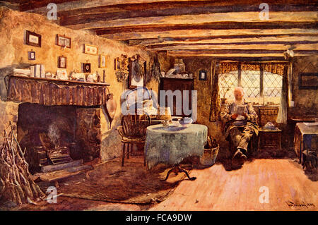 Intérieur chalet à Harting, Sussex, illustration à l'aquarelle par Jean, de l'Fullwood Studio Magazine Banque D'Images