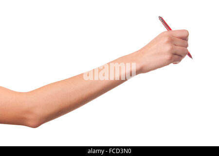 Elle a écrit au stylo. Banque D'Images