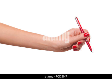 Elle a écrit au stylo. Banque D'Images