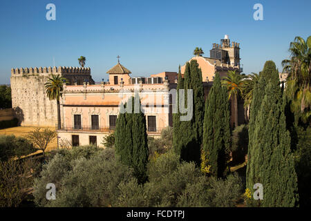 Bâtiment historique palace, Palais de Villavicencio et jardins de l'Alcazar, Jerez de la Frontera, Espagne Banque D'Images
