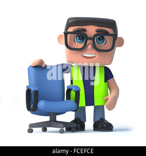 3D render of a permanent Agent de santé et de sécurité par une chaise de bureau bleu vide. Banque D'Images