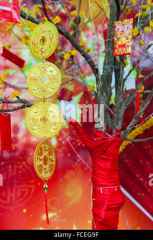 Nouvelle Année lunaire chinoise ot Tet décorations sur la rue, au Vietnam. Banque D'Images