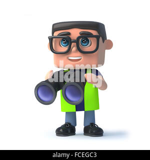 3D render d'un agent de santé et de sécurité avec une paire de jumelles Banque D'Images