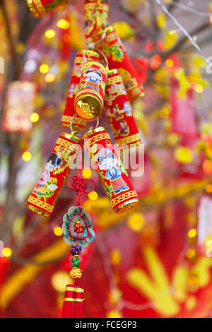 Nouvelle Année lunaire chinoise ot Tet décorations sur la rue, au Vietnam. Banque D'Images