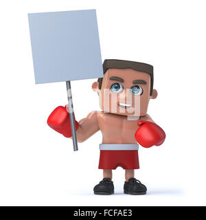 3D render of a boxer holding a blank placard. Banque D'Images