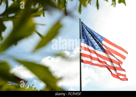 Etats-unis d'Amérique (USA) drapeaux à la promenade dans la ville d'Arroyo, Puerto Rico. L'île des Caraïbes. USA territoire. Banque D'Images