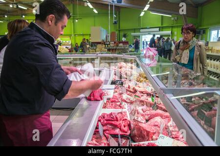 BIENVENUE À LA FERME, PRODUITS DE LA FERME ET LES ALIMENTS PRÉPARÉS de façon traditionnelle, CAEN, (14) Calvados, Normandie, France Banque D'Images