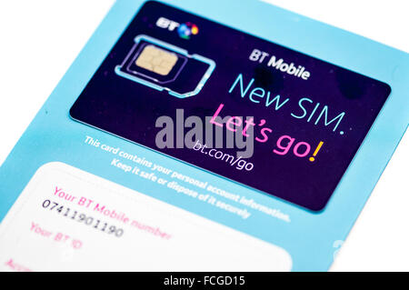 Mobile BT carte SIM. BT a récemment acheté et de l'EE sont en train de fusionner ses MVNO avec EE. Banque D'Images