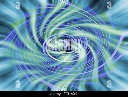 Abstract Blue burst en spirale et fond vert Banque D'Images