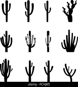 Ensemble de cactus en silhouette noire, style vector Illustration de Vecteur