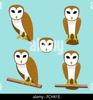 Ensemble d'Effraie des clochers sur branch en télévision, style vector Illustration de Vecteur