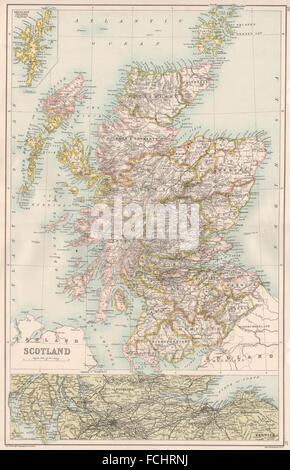 L'ECOSSE:avec les comtés.L'encart central belt Glasgow Edinburgh.BARTHOLOMEW map 1891 Banque D'Images