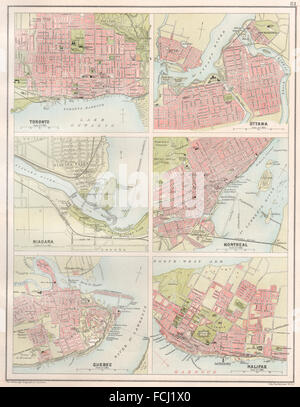 Les villes canadiennes : Toronto Ottawa Montréal Québec Halifax Niagara, 1891 map Banque D'Images