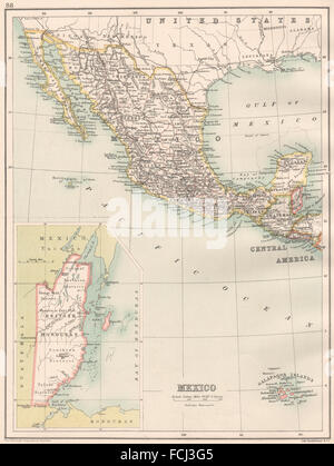 Mexique/Amérique centrale : Guatemala Belize El Salvador. BARTHOLOMEW, 1891 map Banque D'Images