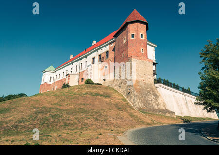 Ancien château du 14ème siècle dans la région de Sandomierz est situé près de la rivière Vistule - le plus long et le plus grand en Pologne. Banque D'Images