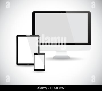 Appareils électroniques avec un écran blanc. Illustration de Vecteur