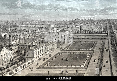 St James's Palace, à gauche, et le Mall, 1715, Londres, Angleterre Banque D'Images