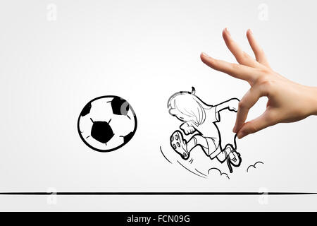 Funny caricature du joueur de football sur fond blanc Banque D'Images