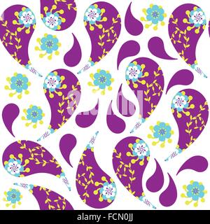 Paisley coloré motif transparent et homogène en modèle swatch menu, vecteur. Fond drôle Illustration de Vecteur