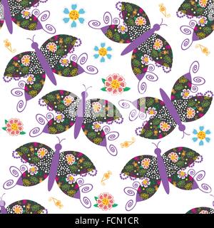 Coloré mignon motif transparent avec motif papillon et homogène dans menu swatch, vector Illustration de Vecteur