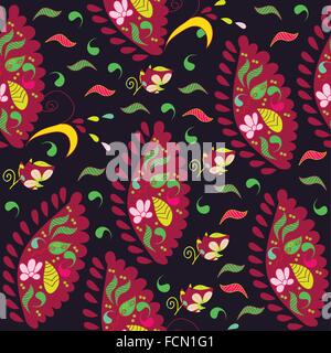 Paisley coloré motif transparente en arrière-plan sombre et sans motif dans le menu swatch, vector illustration Illustration de Vecteur