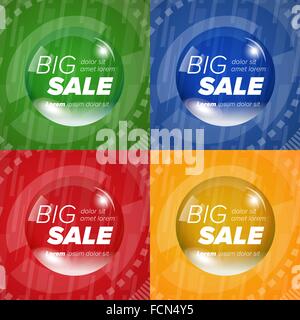 Grosse vente autocollants carrés dans un cercle bulle. Vente et promotions. Vector illustration Illustration de Vecteur