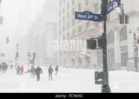 New York City, USA. 23 janvier 2016. Blizzard arrête NYC. Les rues et les trottoirs sont presque impraticables. Credit : Patti McConville/Alamy Live News Banque D'Images