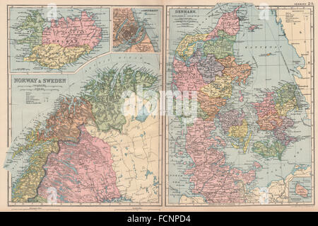 Scandinavie : Laponie Islande Danemark Copenhague. La Norvège et la Suède. BACON 1893 map Banque D'Images