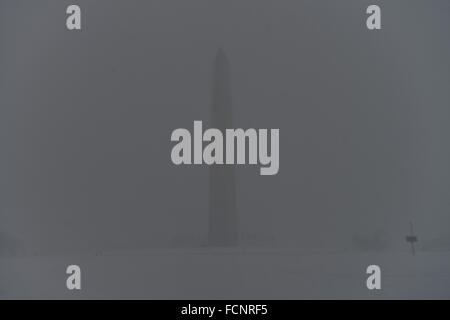 Washington, District of Columbia, US. 23 Jan, 2016. Le Washington Monument est à peine discernables en tant que la tempête souffle dans Jonas, Washington DC le samedi après-midi, créant des conditions de voile blanc. © Miguel Juarez Lugo/ZUMA/Alamy Fil Live News Banque D'Images