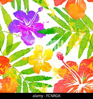 Aquarelle fleurs tropicales lumineuses seamless vector pattern Illustration de Vecteur