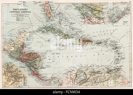 Caraïbes : Antilles et d'Amérique centrale ; médaillon Canal de Panama ; Bermudes 1893 map Banque D'Images