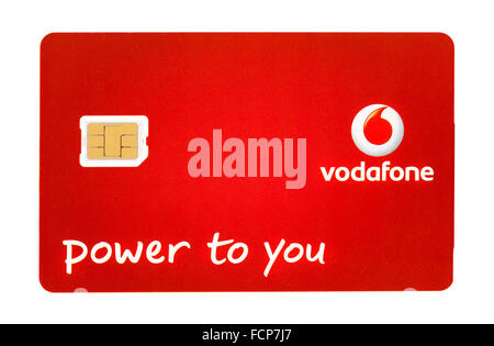 Vodafone Sim Nano pour iPhone sur un fond blanc Banque D'Images