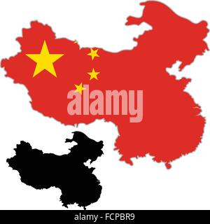 Chine carte drapeau sur un fond blanc. Vector Illustrator. Illustration de Vecteur